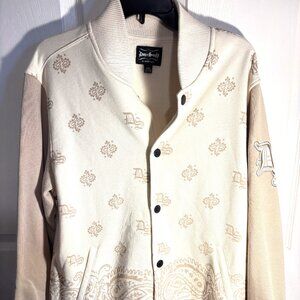 NWT Dogg Supply by Snoop Dog Mens Fleece Varsity Jacket Ivory/Tan Sz M/M
